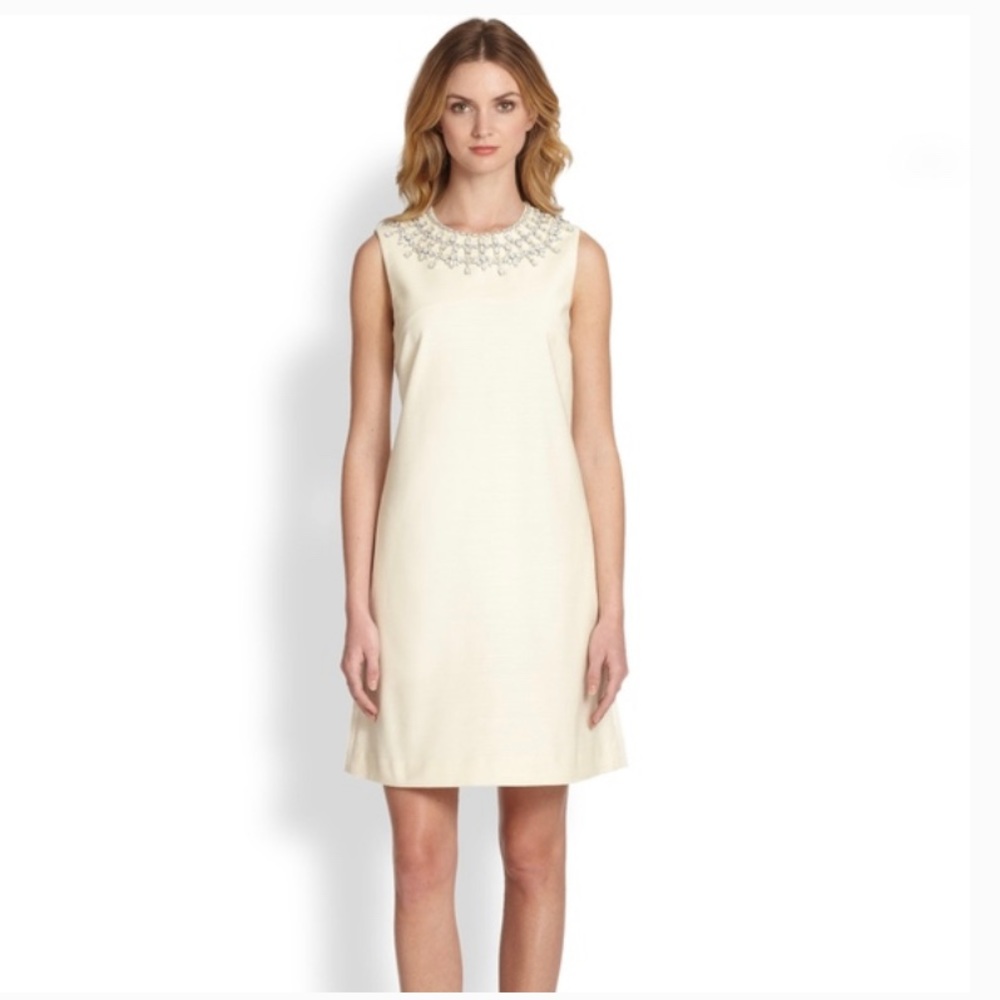 Tory Burch Embellished Kaylin Cotton Dress Size 2 Off White